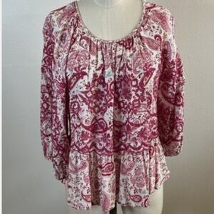 Penelope Rose Fuchsia Boho Paisley Women's Top Size M